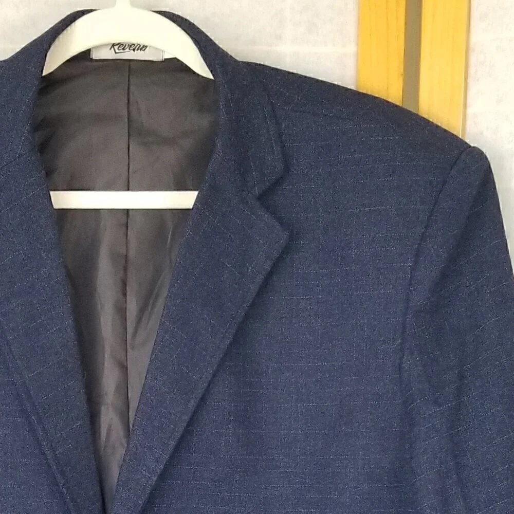 Men's Navy Blue Sport Coat Blazer Two-Button Wool Blend